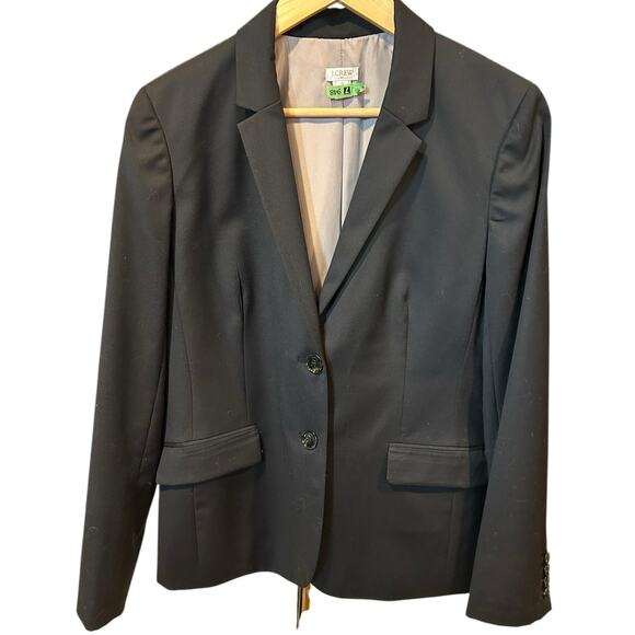 J. CREW Black Wool Blend Blazer 2-button Suit Jacket Work Bossgirl Women's 12 - Picture 1 of 6
